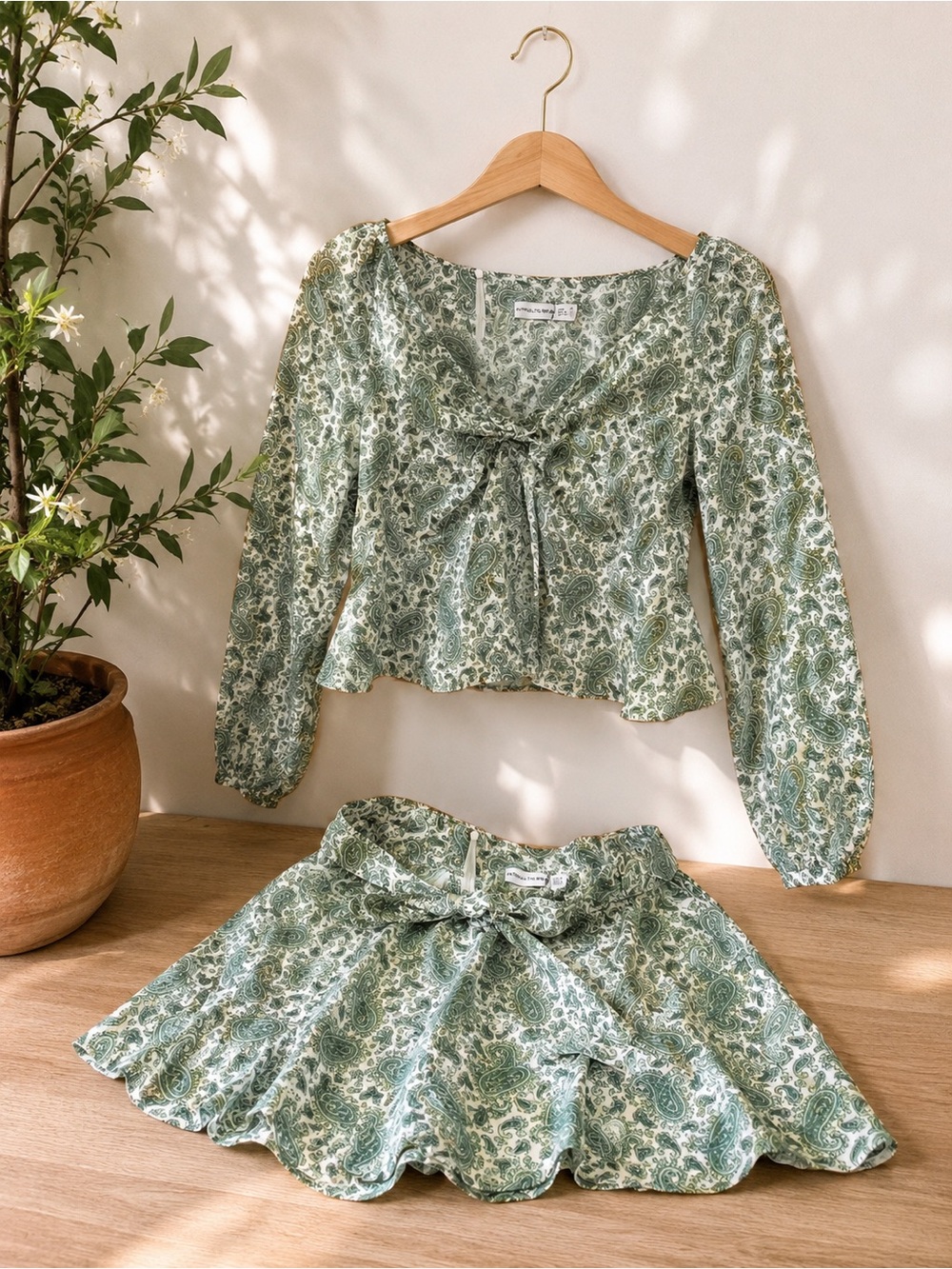 Faithfull The Brand Green Paisley 2 Piece Set Top & Skirt Size S